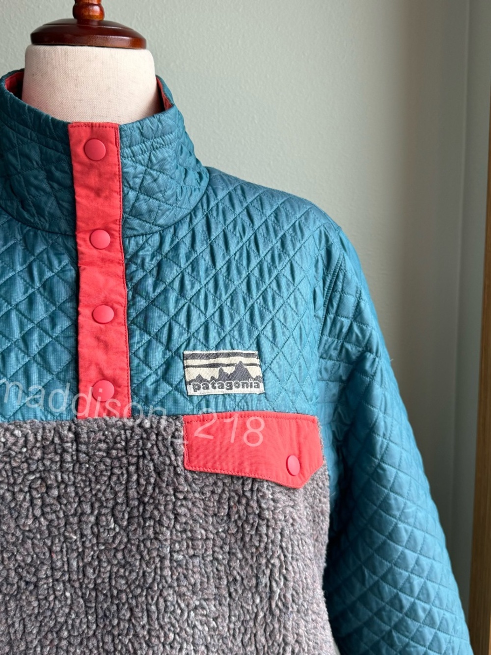 Patagonia Mixed Media Snap-T Pullover Large Crater Blue Sherpa Quilted Jacket L - Picture 4 of 15